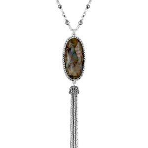 Lucky Brand Mother-of-Pearl Long Tassel Pendant Necklace